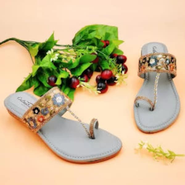 Jaipuri juti provide by Kolhapuri Chappal For Women Flat Leather Women Shoes Summer Ethnic Sandal for Women's girls