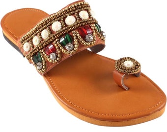 Jaipuri juti provide by Kolhapuri Chappal For Women Flat Leather Women Shoes Summer Ethnic Sandal for Women's girls