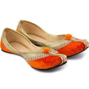 Orange formal mojdi shoes Embellished Ballet Flat Shoes red Jutis red Slip Ons Mojri red Khussa red bridal shoes for women for gift her