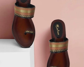 Jaipuri juti provide by Kolhapuri Chappal pour femmes chaussures plates en cuir pour femmes sandales ethniques d'été pour femmes et filles