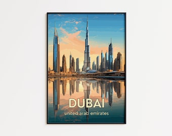 ドバイのウォールアートプリント｜UAEのスカイライン旅行ポスター｜都市プリント｜モダンなホームデコレーションギフト
