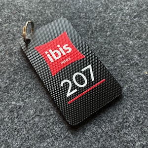 Key Holder for Hotels, Personalized Key Fob with Logo and Room Number, Custom Keychain, Carbon Pattern Key Ring