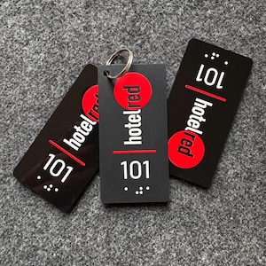 Unique Hotel Keyring, Custom Guesthouse Keychain, Personalized Lodging Key Fob, Key Holder With Room Number And Braille