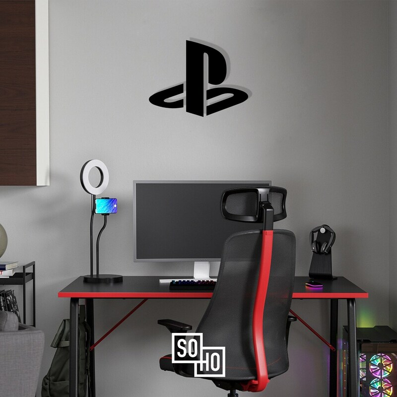 PlayStation Portrait (Pinstripe Central Block) 40x59cm MDF Wooden Wall Art Print main image 0