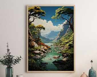 Beautiful Japanese landscape, Japanese art, poster, wall decoration