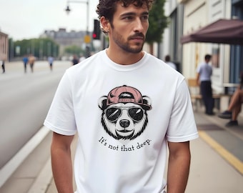 Cool Bear T Shirt with Sunglasses and Cap | Its Not That Deep Funny Quote Tee | Vintage Style Laid Back Animal Graphic Gift