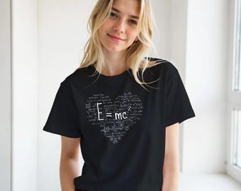 E=mc2 Math Heart T-Shirt | Physics Formula Science Gift | Geeky Teacher Student Tee | STEM Lover Apparel