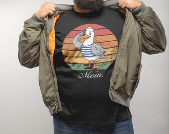 Funny Moin Seagull T-Shirt | North Germany Sailor Bird Tee | Vintage Retro Beach Nautical Gift for Men Women