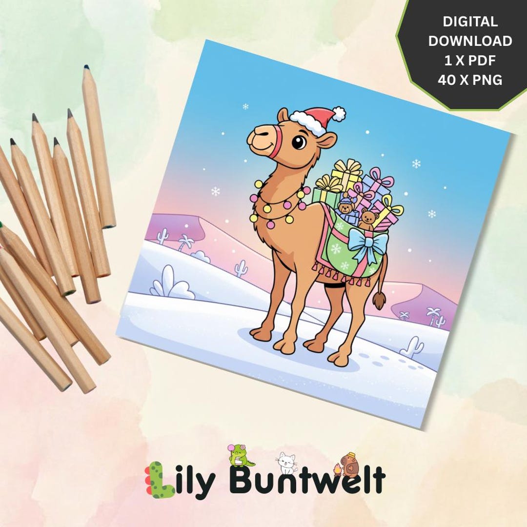 Digital Camel Digital Camel Coloring Book Snowy Desert Christmas | 40 Page Kids ...