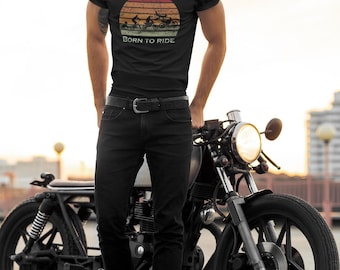 Born to Ride Evolution T-Shirt | Motocross Dirt Bike BMX Rider Gift | Vintage Sunset Motorcycle Tee
