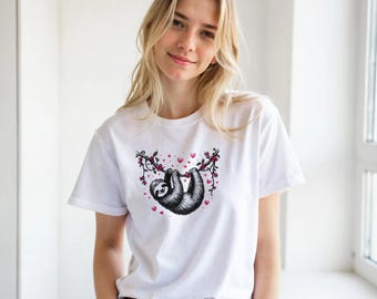 Cute Sloth T-Shirt for Women Men | Valentine's Day Gift Idea | Love Hearts Animal Graphic Tee