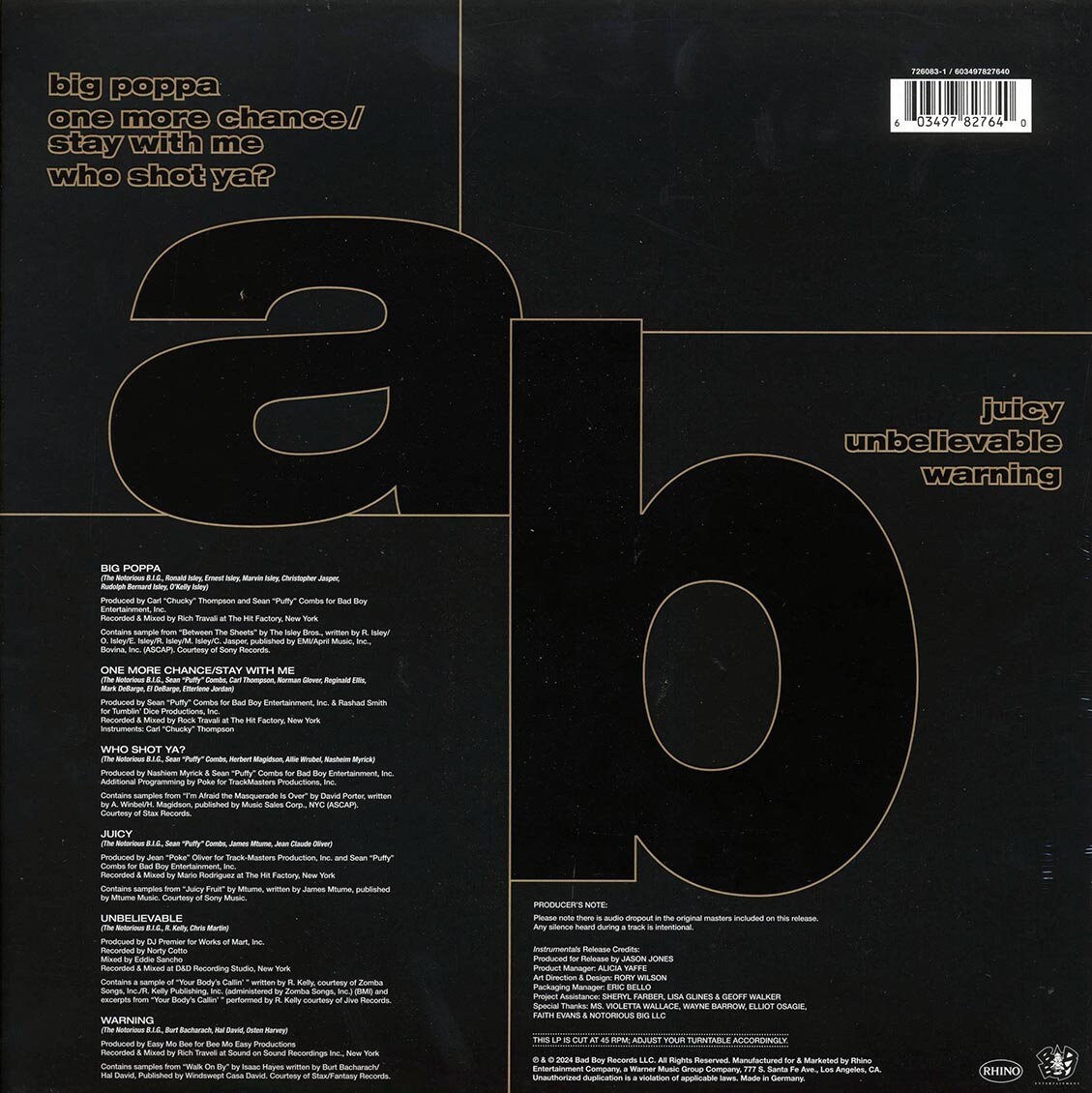 米LP Notorious B.I.G. Ready To Die Instrumentals 7260831 Bad Boy Records /00260 LP Ready to Die: The Instrumentals - Notorious B.I.G, The