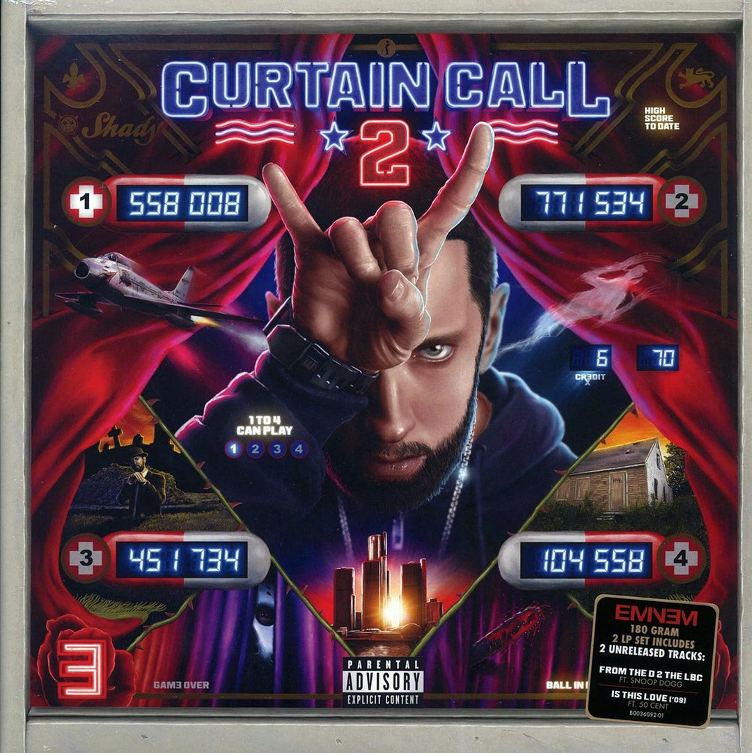 欧2discs LP Eminem Curtain Call - The Hits 602498878965 Shady Records, Interscope Records, Aftermath Entertainment, Goliath Artists Eminem – Curtain Call - The Hits – 2 x Vinyl (Gatefold, LP