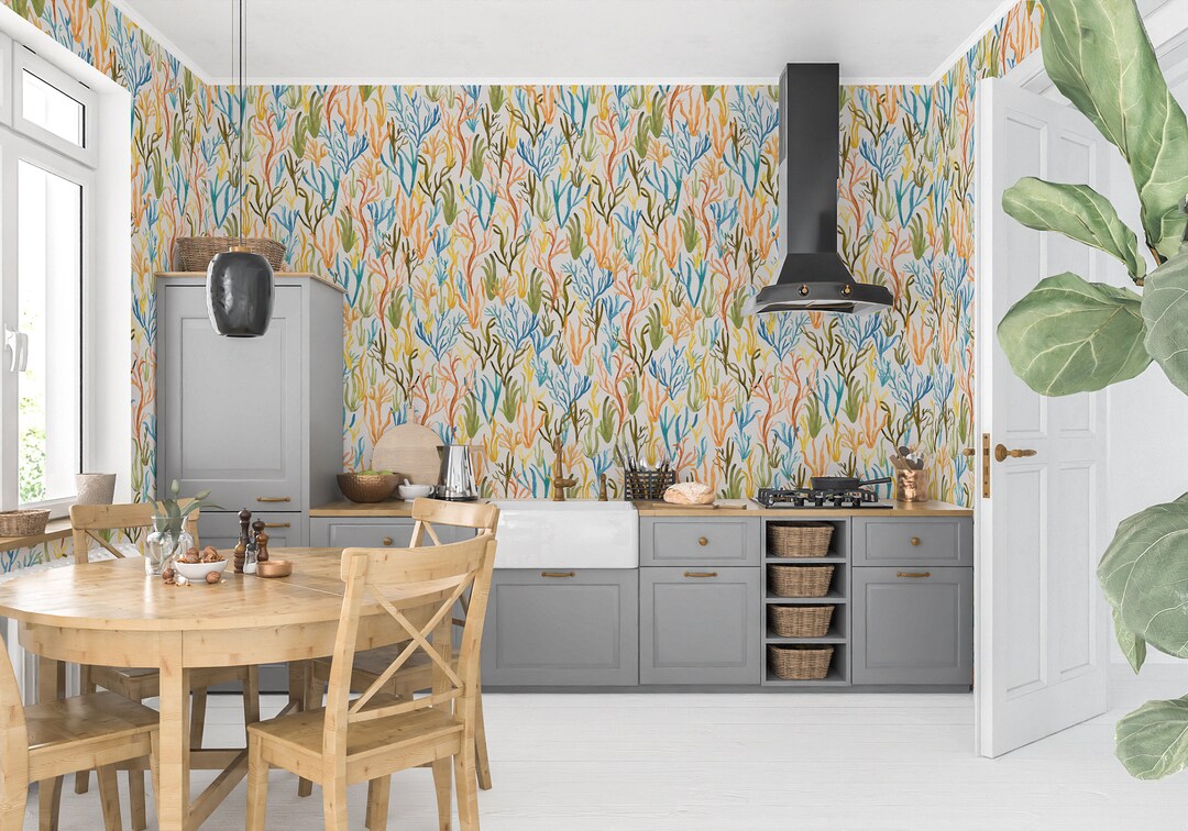 Coral Removable Wallpaper for Coastal Home Decor, Ocean Themed Peel and