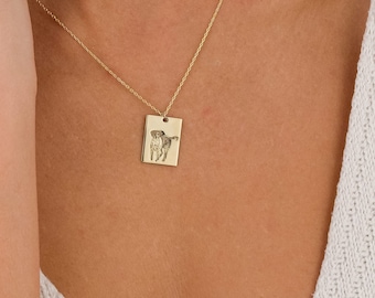 Personalized Pet Portrait Rectangular Necklaces, Engraved Photo Pendant, Pet Jewelry, Minimalist Necklace, Valentine's Day Gift for Her