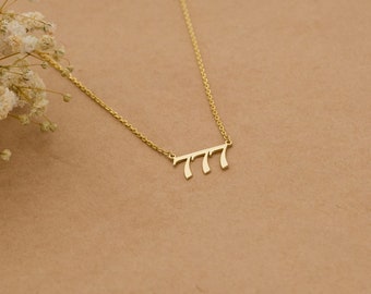 14K Gold Angel Number Necklace, 777 Number Necklace, Lucky Number Necklace, Angel Number Spiritual Jewelry,  Mother's Day Gifts