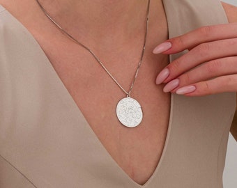 Personalized 14K Gold Star Map Necklace, Date and Location Astronomy, Custom Birthday Disc Necklace, Mothers Day Gift, Birthday Gift For Her