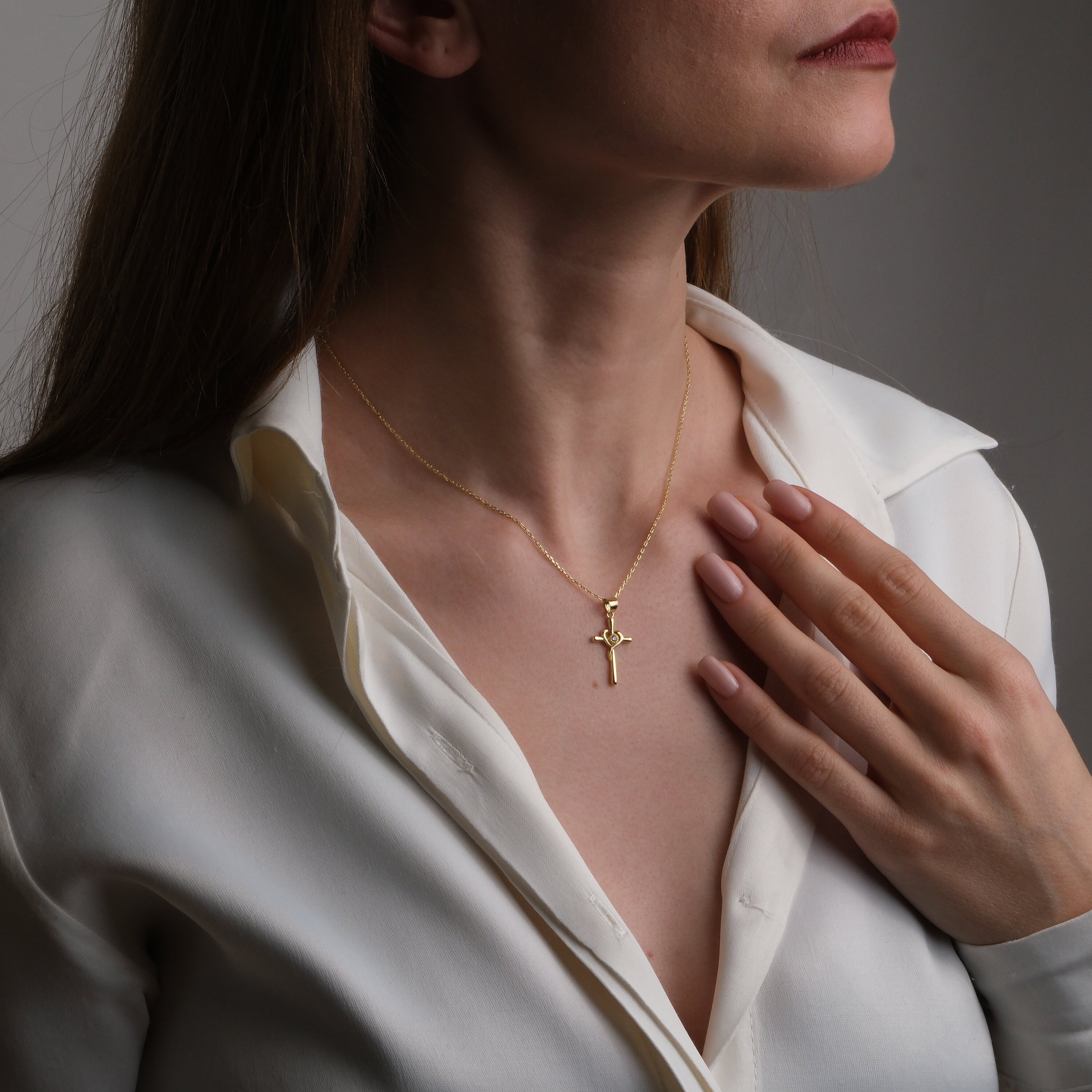 VIROMY Kreuz Halskette Damen - 14K Gold/Silber Plattiert, Minimalistischer Glaubensschmuck