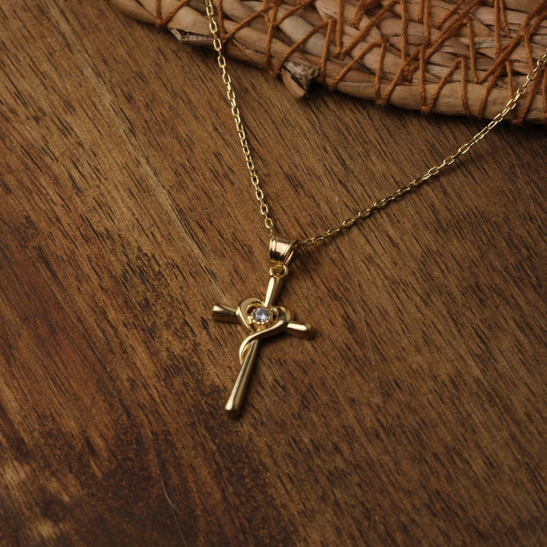 14K Gold Cross Necklace, Dainty Minimalist Christian Jewelry, Ideal Christian Gifts, Crucifix Necklace for Protection, Mothers Day Gifts, Women Jewelry, Daughter Sister Girl Wife Cousin Mother Grandma Religious Gifts Religion Symbol Gold Pendant