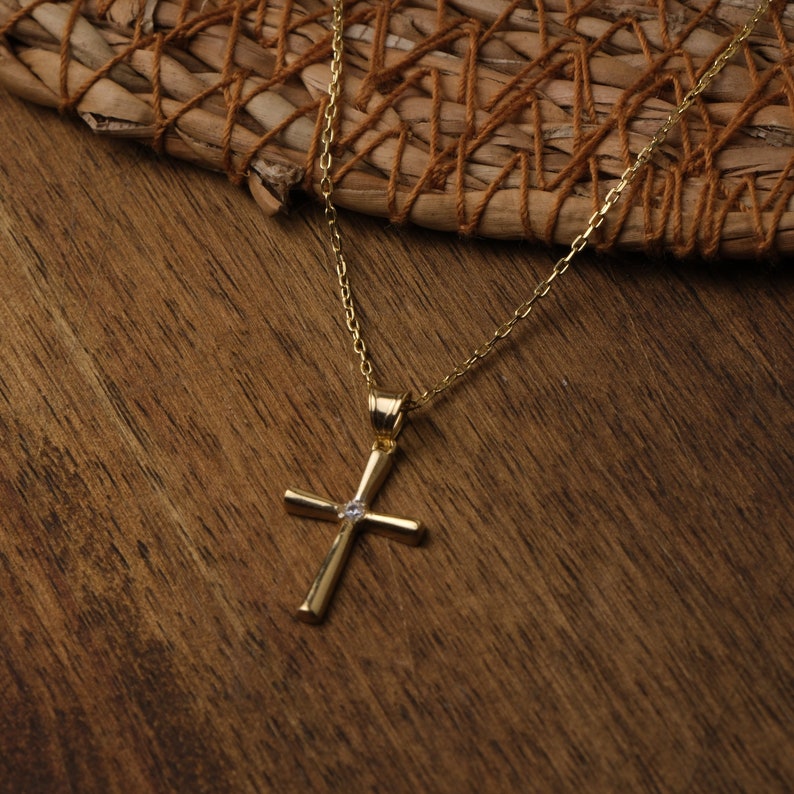 14K Gold Minimalist Cross Necklace, Gold Crucifix Necklace, Religious Women Jewelry, Handmade Diamond Necklace, Mothers Day Gift For Mom, Daughter Sister Mother Girlfriend Woman Wife Gifts, Handmade Unisex Unique Jewelry, Jesus Christ Pendant