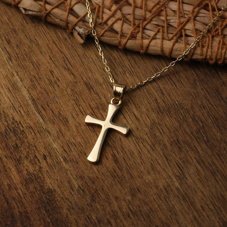 14K Gold Cross Necklace, Minimalist Bright Cross Necklace, Gold Cross Pendant, Christian Jewelry, Mothers Day Gift For Grandma, Gift For Her, Daughter, Sister, Woman, Mother, Grandma, Wife Gifts, Christian Gifts, Religion, Baptism, Church Gifts