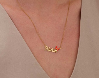 Name Necklace With Butterfly, Gold Custom Name Necklace, Enamel Butterfly Necklace, Personalized Dainty Name Necklace, Mother's Day Gifts