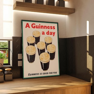 Retro &#39;A Guinness a Day&#39; Poster Print | Bar & Kitchen Art