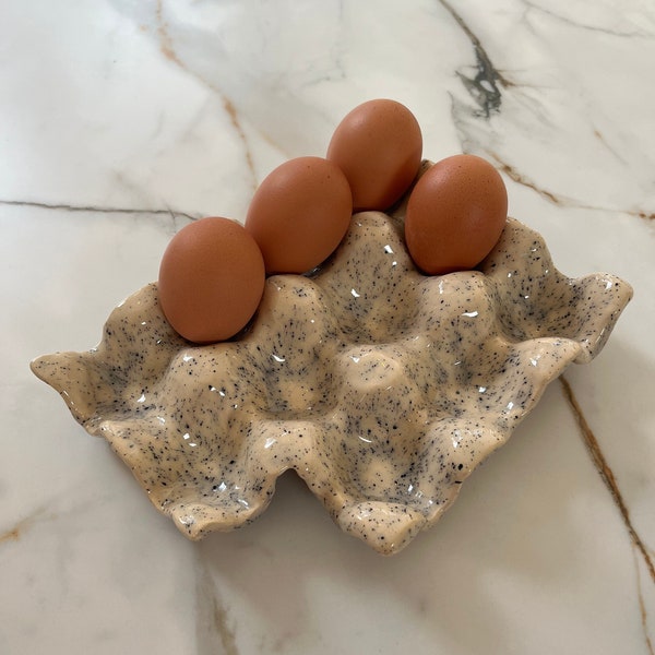 Ceramic egg holder, speckled glazed, handcrafted with love