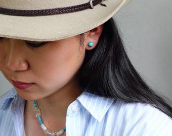 Collar de turquesa azul de la Bella Durmiente 7A, cuarzo transparente y concha blanca, plata 925, amuleto sagrado tibetano Yamdrok Tso, regalo espiritual de verano.