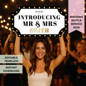 Wedding Bottle Service Sign, Customizable VIP Marquee Reception Sign, Editable Template, Reception Decor for Weddings, Instant Download B101