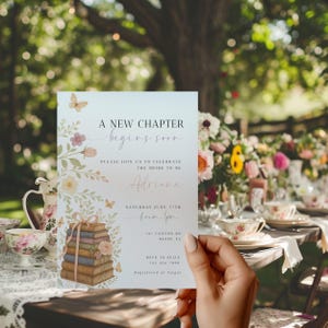 A New Chapter Begins Bridal Shower Invitation, Her Next Chapter Book Themed Wedding Shower, Modern Printable Editable Template - BS02