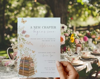 Her Next Chapter Bridal Shower Invitation, A New Chapter Begins Book Themed Wedding Shower, Modern Printable Editable Template - BS02