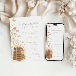 A New Chapter Begins Bridal Shower Invitation, Her Next Chapter Book Themed Wedding Shower, Modern Printable Editable Template - BS02