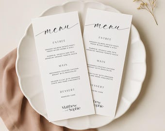 Minimalist Wedding Menu Template, Modern Menu Card, Printable Menu Template, Wedding Reception DIY Menu Editable, Wedding Dinner - RP005