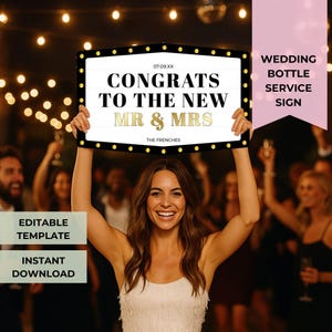 Bottle Service Wedding Sign Template, Customizable Editable Marquee Sign, Unique Reception Decor for Weddings - B101