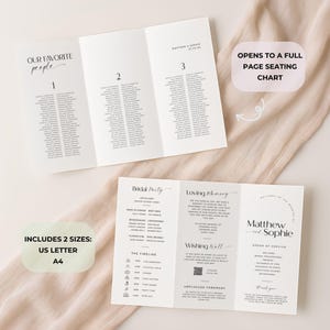 Trifold wedding seating chart, tri-fold wedding program template, wedding day timeline, modern minimalist, instant download - RP005