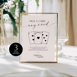 Letrero para libro de visitas con tarjeta &quot;Elige una tarjeta&quot;, plantilla editable para boda, naipes únicos, idea divertida para libro de visitas, minimalista moderno, descarga RP005