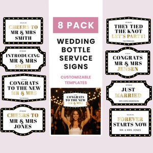 Bottle Service Sign For Wedding Template, Customizable Marquee VIP Reception Sign, Editable Wedding Entrance Sign Decor for Events - B101