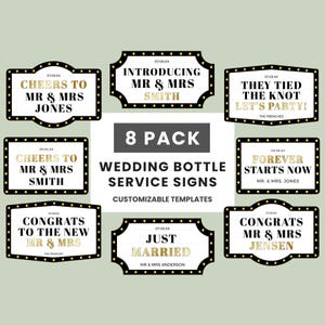 Wedding Bottle Service Sign Template Bundle Pack, Customizable Marquee VIP Reception Sign, Editable Wedding Entrance Sign Decor - B101