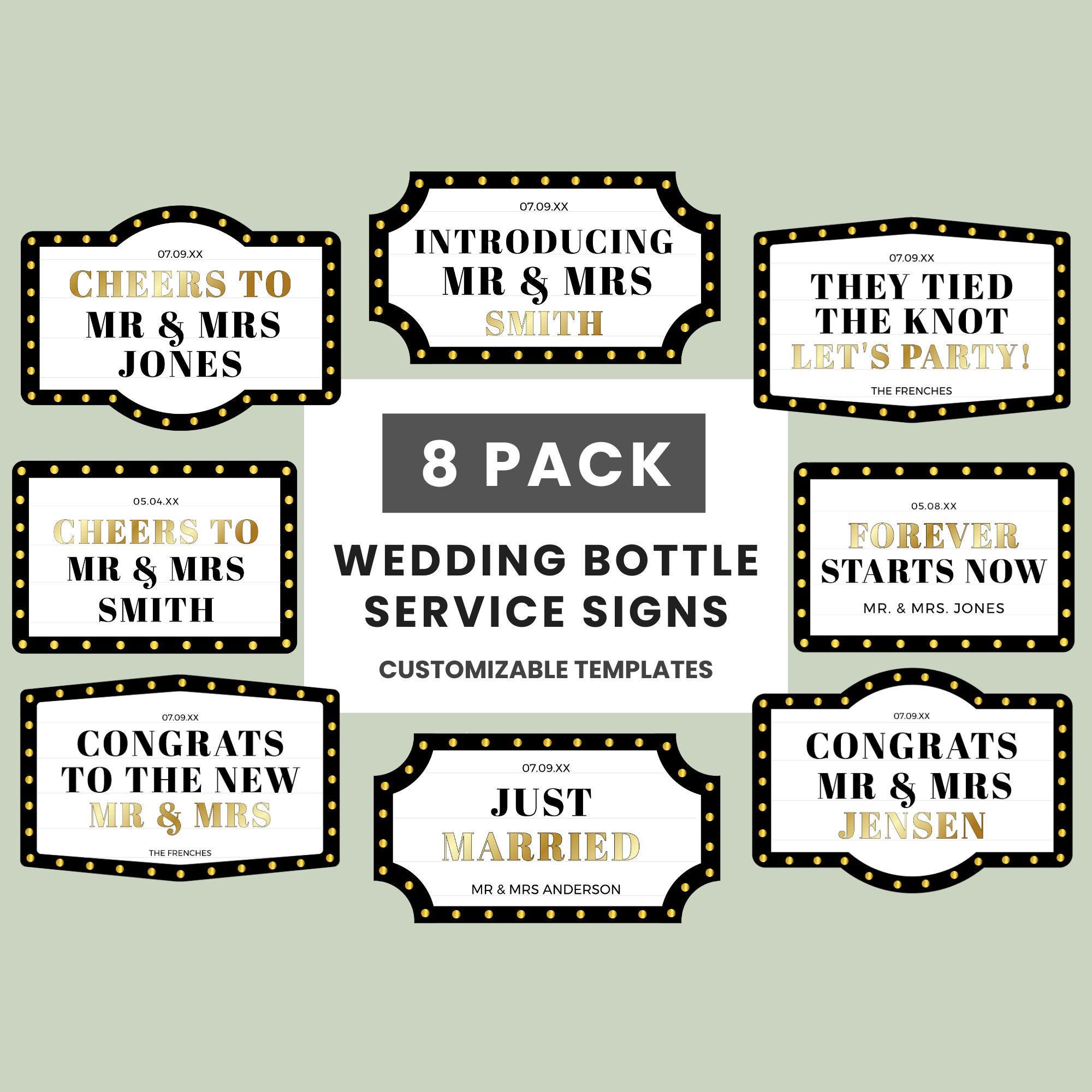 Sign Botle Wedding Bottle Service Sign Template Bundle Pack, Customizable Marquee ...