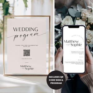 Hochzeitsprogramm mit QR Code, QR Code Hochzeitsprogramm schild, Digitales Hochzeitsprogramm, Infografik Hochzeitsprogramm Vorlage - RP005
