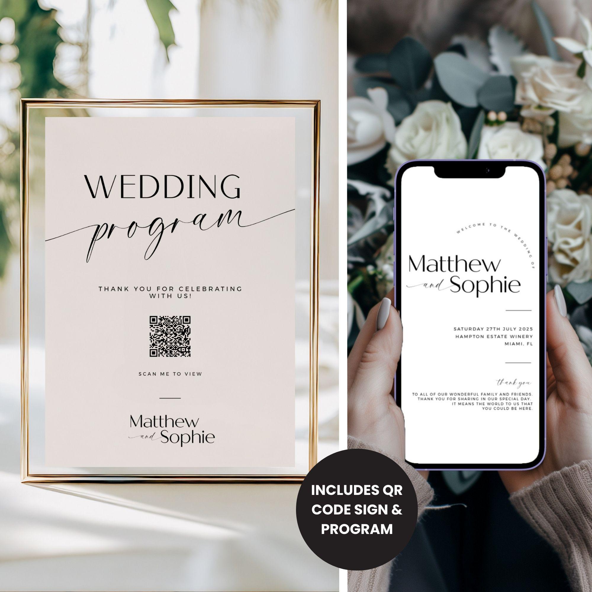 Wedding Program With QR Code, QR Code Wedding Program Sign, Digital ...