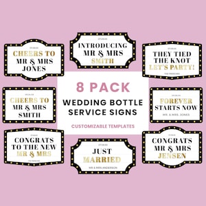 Bottle Service Sign For Wedding Template, Customizable Marquee VIP Reception Sign, Editable Wedding Entrance Sign Decor for Events - B101