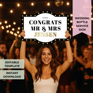 Wedding Bottle Service Sign, Customizable VIP Marquee Reception Sign, Editable Template, Reception Decor for Weddings, Instant Download B101