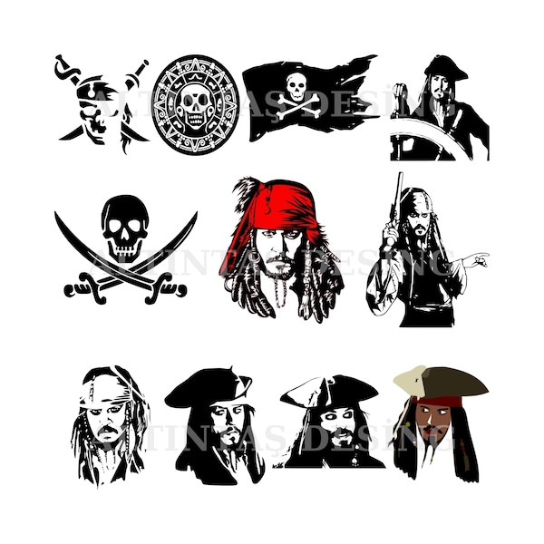 Jack Sparrow SVG Bundle - Captain Jack Sparrow - Pirates of the Caribbean - Svg File For Cricut - Digital Download - Svg Eps Dxf Pdf Png!