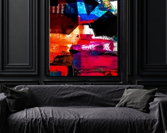 Large Abstract Bold Colorful Wall Art, 1 Panel Original Design