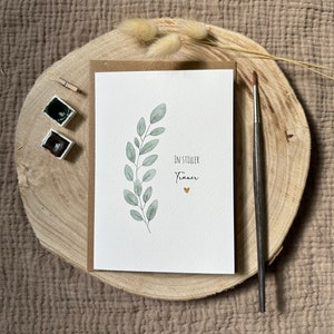 Handgemalte Aquarell-Postkarte | In stiller Trauer | DIN A6 Format Klappkarte | Druck | Trauer | Liebe