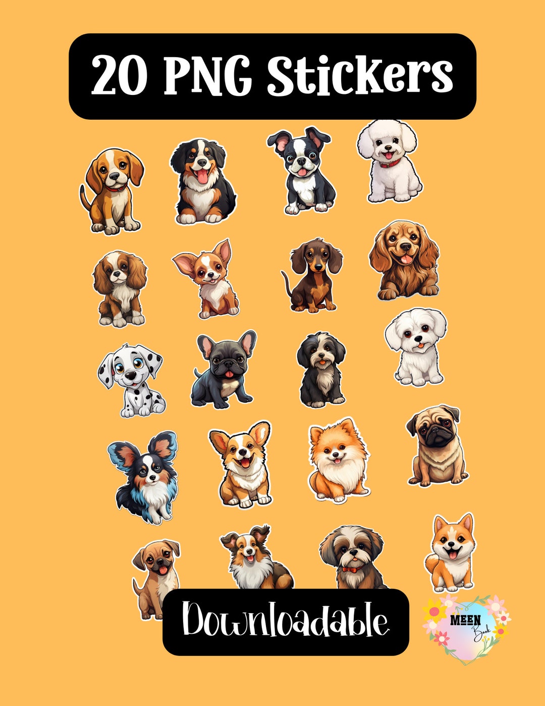Cute Dogs Print and Cut Digital PNG Sticker Sheets, 20 Designs, Cute ...