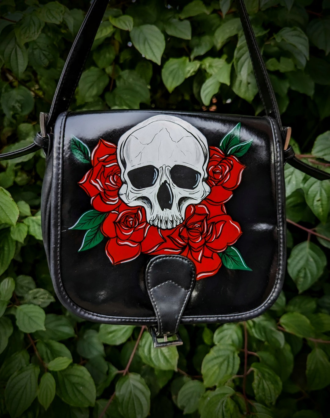 Handpainted Faux Leather Gothic Bag Traditional Style Skull Etsy