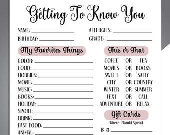Getting To Know You Questions Printable, Coworker Questions, All About Me Survey, Employee Favorite Things Survey, Team Building Survey PDF